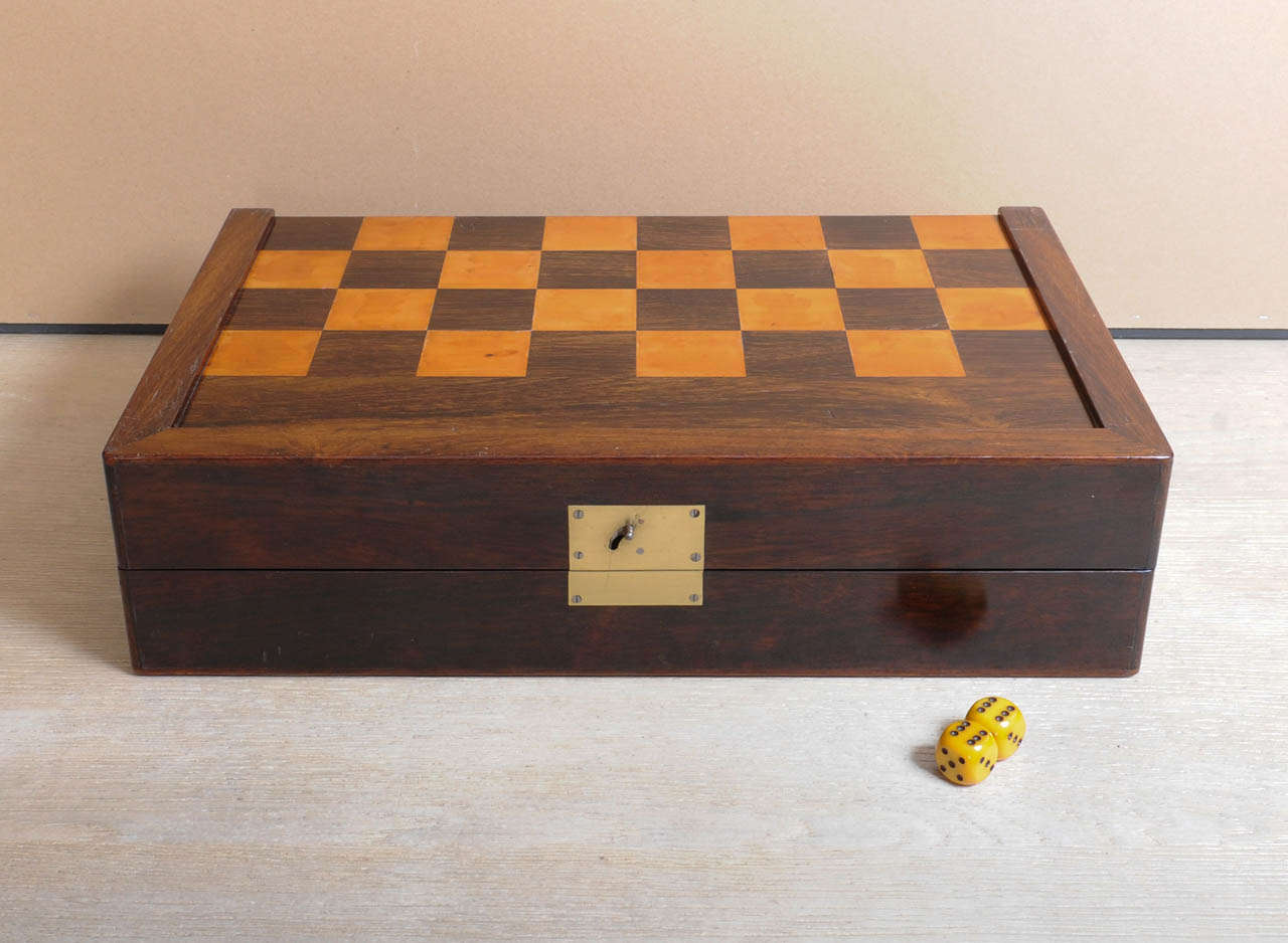 Rosewood 19th Century French Chess/Backgammon Box For Sale